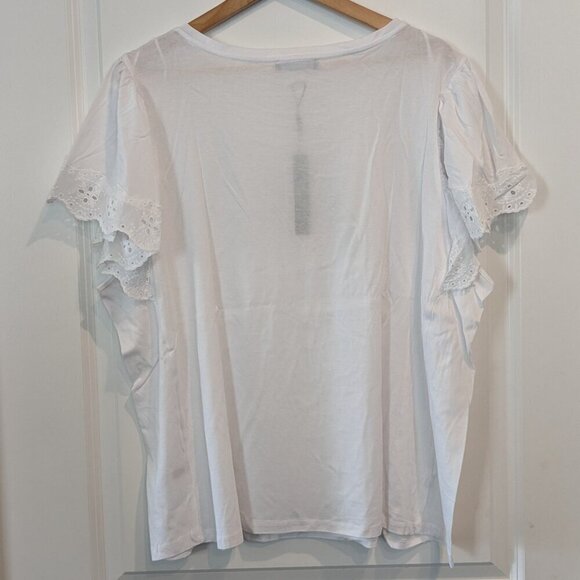 T Tahari Top Size 3X White Crochet Scalloped Lace Short Flutter Sleeves NWT Airy - Picture 3 of 14